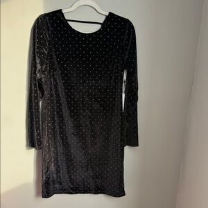 Dex Black Long Sleeve Velvet Dress with Silver Dots